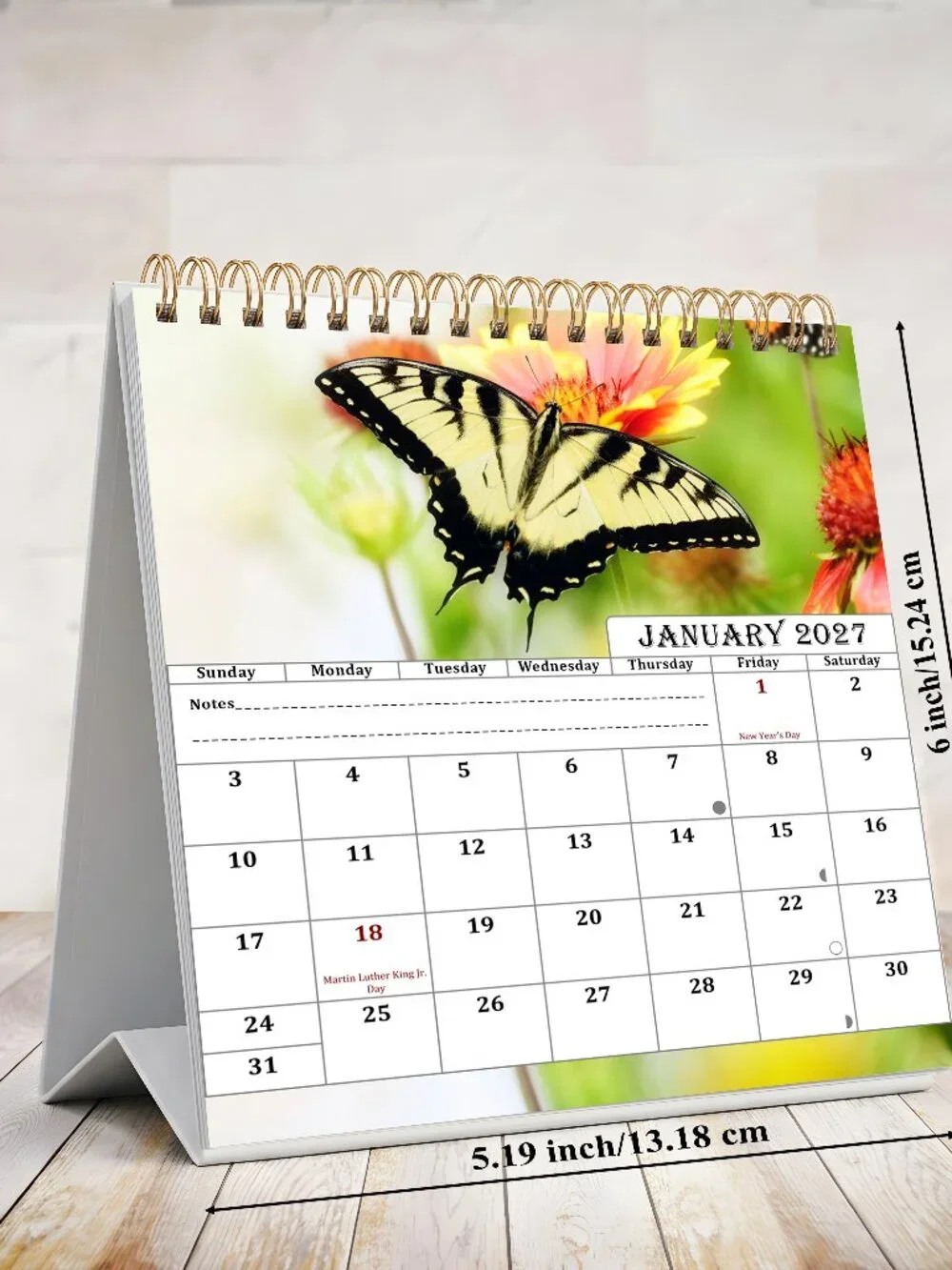 2027-12 Months Desk Calendar Desktop Planner with To-Do List (Butterflies)